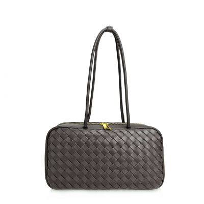 French Elegant Woven Bag Women's Shoulder Handbag Commuter Bag Neutral Minimalist Style Bucket Bag Polyurethane Material photo-5