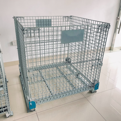 Cage de Armazenamento Industrial Empilhável, Dobrável de Metal, Personalizável com Tampa