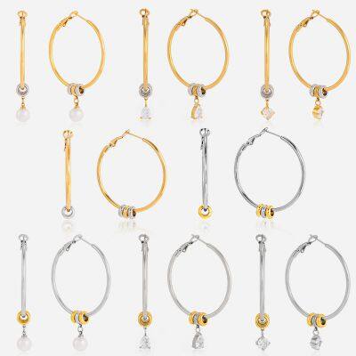 Aretes de perlas con pinzas de cruce de acero inoxidable plateado en oro 18K