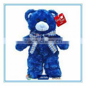 Blue color teddy bear with ribbon