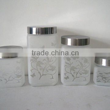 4pcs set glass canister with metal lid