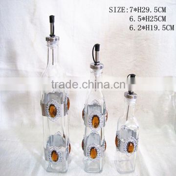 Set auger glass oil bottle Set auger olive oil silver glass bottle