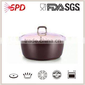 High quality SGS FDA fashion luxury wave series die casting silicon handle visual lid traditional nonstick coating casserole