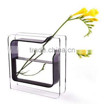 custom wholesale square modern creative mini desktop colored acrylic aquarium fish mouth flower vase