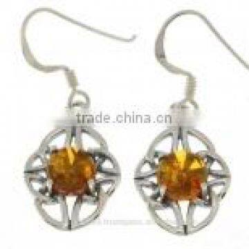 Amber Celtic Knot Silver Earrings, e304