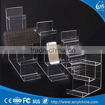 Custom clear acrylic wallet display stand for mall acrylic wallet display mobile phone display