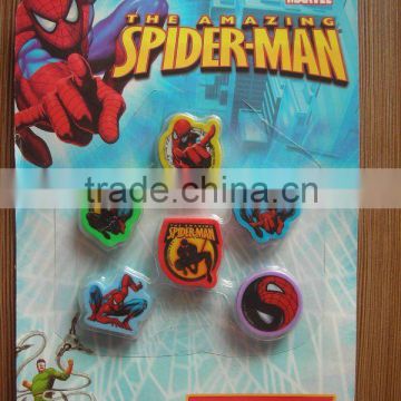 2015 6pcs spiderman shaped eraser set