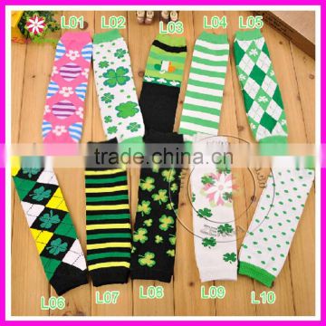 Wholesale new design St. Patrick's Day clover baby cotton leg warmer