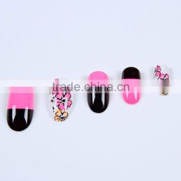 Pink flower half french half floral fingernail false designed nail tips                        
                                                                                Supplier's Choice