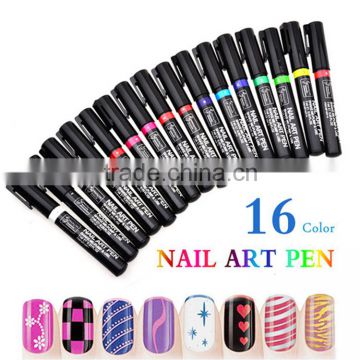 Wholesale nail supplies 16 Colors nails art pens nail polish pens