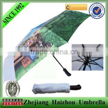 21'' heat transfer printing auto open 3 folding umbrella,foldable umbrella