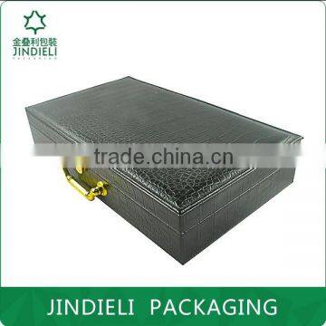 Luxury Metal Locking Black Leather Wood Gift Box photo-3