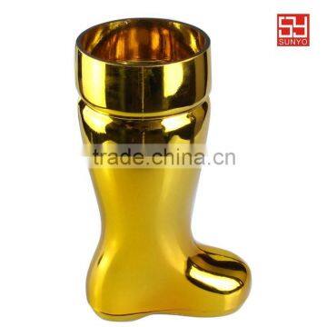 Manufacture promotion sodalime glass gold plated boot foot beer pub bar glass