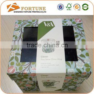 Luxury Coffee Mug Printed Carboard Packaging Box With Clear PVC Window