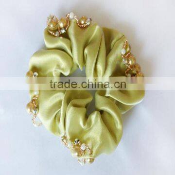 Yellow Velvet Bun Scrunchy Rhinestone Hair Ponytail Holder Hair Accessories photo-3