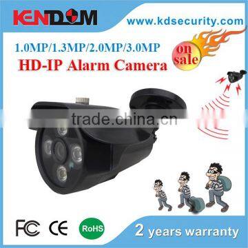 Kendom Hot Sale Alarm H.265 IP Camera support onvif, p2p, poe Camera 2MP IP Bullet Alarm Series with IP Alarm System