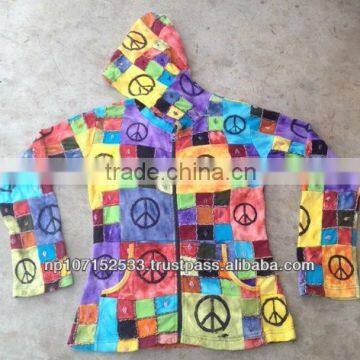 cotton jersey handwork patch and peace block hoodie tiedye look price 850rs $11.64