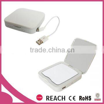 USB recharging lighted makeup pocket mirror with power bank / mobile power bank with lighted mirror