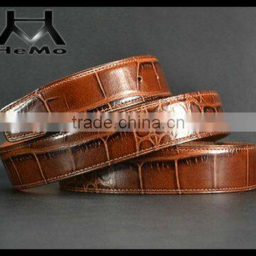 Alligator Pattern Top layer cowhide leather brown color wide leather belts