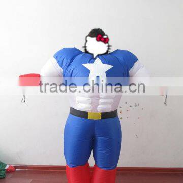 DJ-CO-111 Adult Chub Captain America Inflatable Blow Up Color Full Body Costume Jumpsuit photo-2