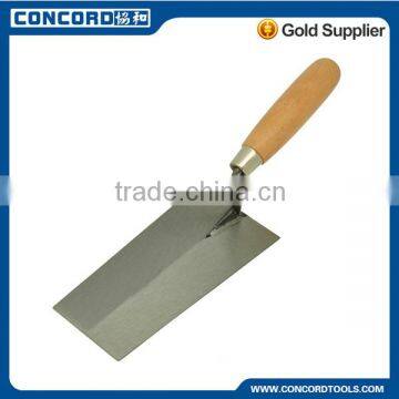 Bricklaying trowel with wooden handle, carbon steel blade