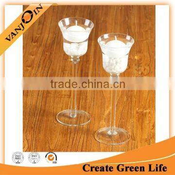 Wholesale Eco-friendly Feature Tall Glass Candle Holder On Foot For Centerpieces