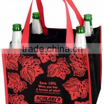 Four pack recycled non woven wine bottle bag with custom brand image