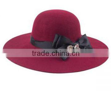 2016 new designed Low Price Good Quality top Formal 100%wool Hat with bowknot