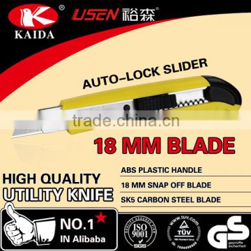 18mm Snap Off Blade Plastic handle knife auto lock slider Stationery Cutter