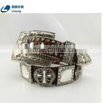 Men's Handmade Crocodile Leather Rhinestone Western Belts