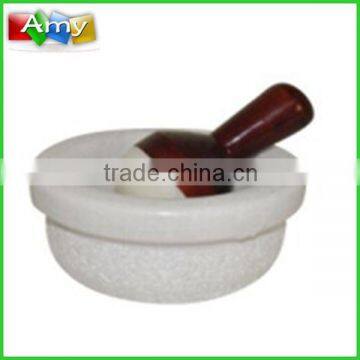 SM-W16 natural white marble mortar with wooden handle pestle