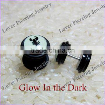 Glow In The Dark Design Acrylic Ear Plug Tunnel Fake Ear Tapers [UV-FE600]