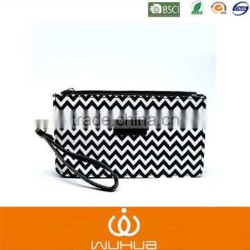 Wave stripe pu makeup bag/phone bag with handle for necessarie