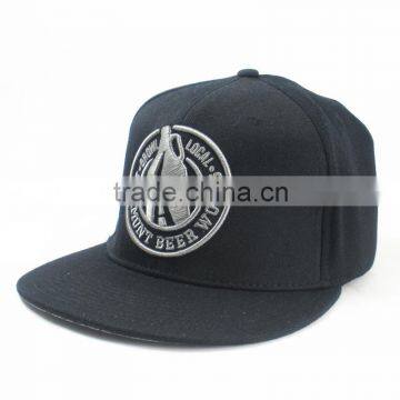 30%Wool black embroidery snapback hats wholesale size 9 fitted hats