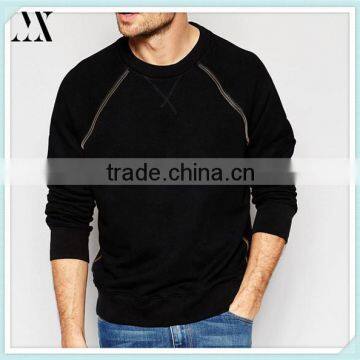 2016 wholesamle Man Sweatshirt Raglan Zip Detail Black Sweatshirt