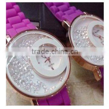 Double dial case silicone bling diamond watch woman