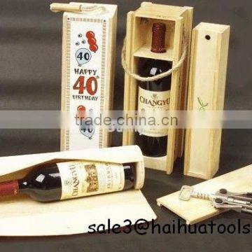 Pine WOOD wine box for single bottle with differernt design