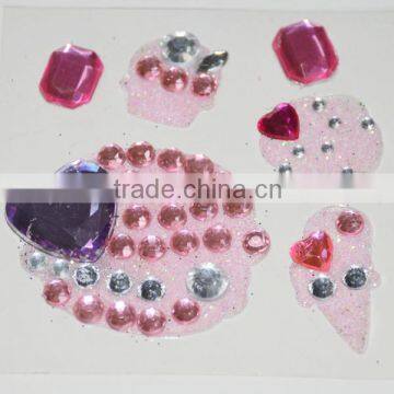 Custom dazzling cartoon shape acrylic rhinestone sticker 3d colored acrylic rhinestone sheet glitter decorative crystal sticker