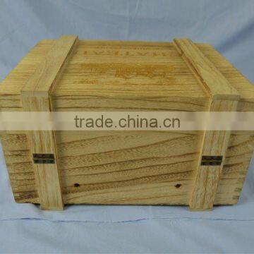 brown color 3 bottle pine wood wine box