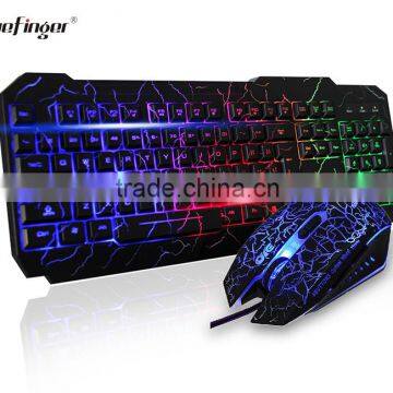 Fashional Wired backlit gaming keyboard mouse with cool crack parttern