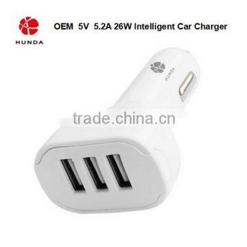 HUNDA Brand Universal 3 Port USB Car Charger Adapter with Auto Detect Technology for Ipad Ipod Tablets