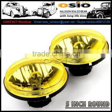 5' Round YELLOW LENS head light ,12V / 24V Halogen Sealed Beam , SEMI-SEALED BEAM, install HID ,H4