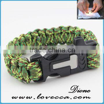 Multifunction Firestarter flint wholesale woven braided 550 paracord survival bracelet