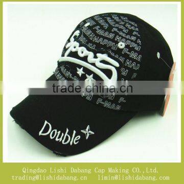 fashion print embroider baseball cap prewashing black sports cap