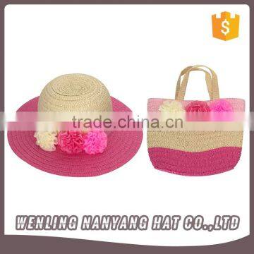 Straw Paper Sombrero/Boater Hat and Tote Bag Set for Kids