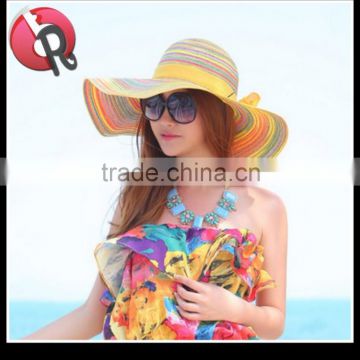 straw rainbow fedora hat beach wide brim floppy hat