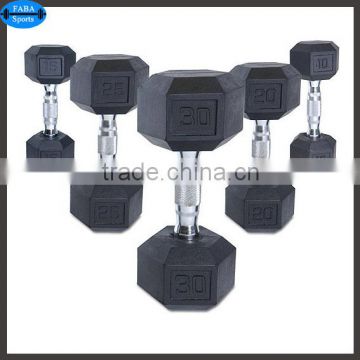 Black rubber coated hex dumbbell