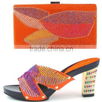 Latest design high heel ladies sandals mix stone design hand bag shoes and bag set for party