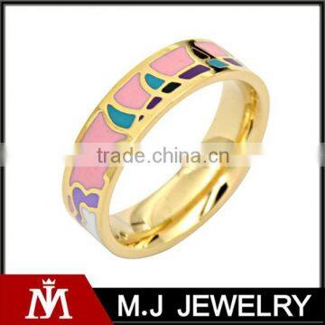 Stainless Steel Pink and Green Enamel Ring
