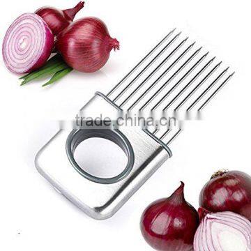 Onion Holder Vegetable Potato Cutter Slicer Gadget Stainless Steel Fork Slicing Odor Remover Kitchen Tool (Stainless Steel) photo-6
